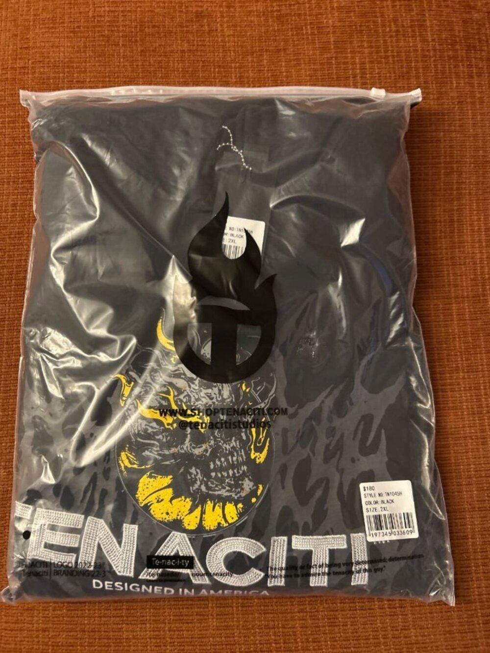 Tenaciti Flaming Skull Hoodie Black/Grey Camo with Yellow Flame Skull Graphic S…